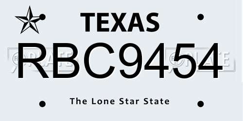 RBC9454 Texas License Plate