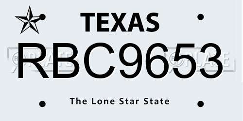RBC9653 Texas License Plate