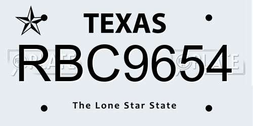 RBC9654 Texas License Plate