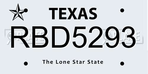 RBD5293 Texas License Plate