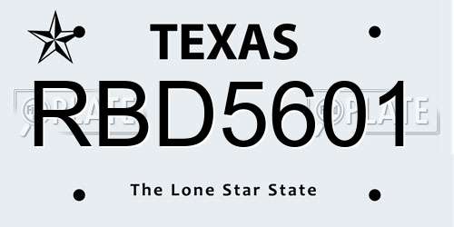 RBD5601 Texas License Plate