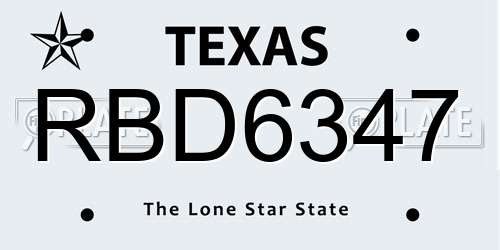 RBD6347 Texas License Plate