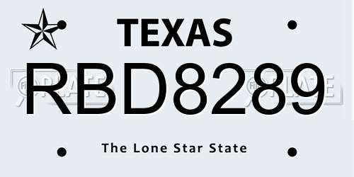 RBD8289 Texas License Plate