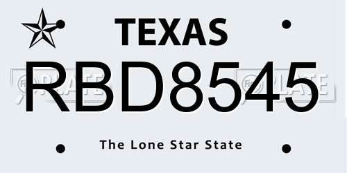 RBD8545 Texas License Plate