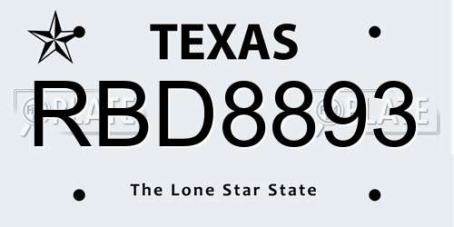 RBD8893 Texas License Plate
