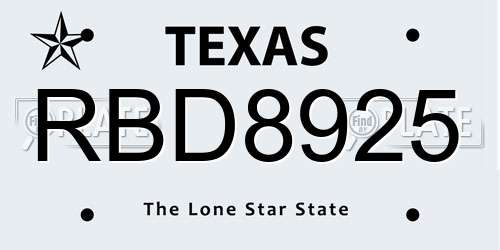 RBD8925 Texas License Plate