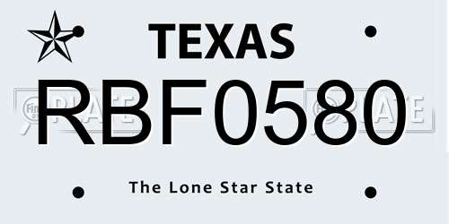 RBF0580 Texas License Plate