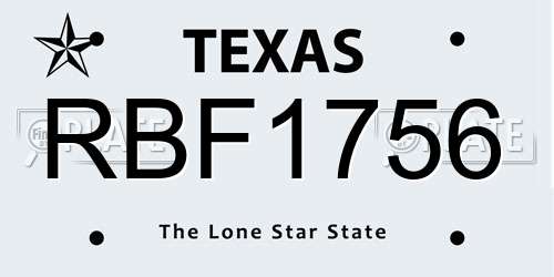 RBF1756 Texas License Plate