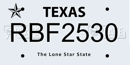 RBF2530 Texas License Plate