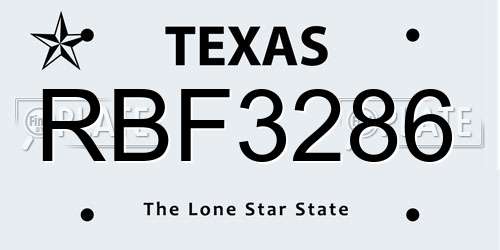 RBF3286 Texas License Plate