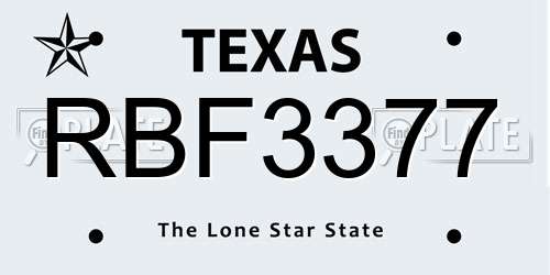 RBF3377 Texas License Plate