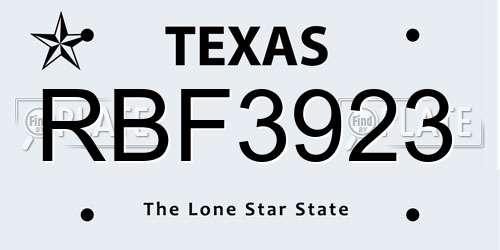 RBF3923 Texas License Plate