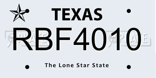 RBF4010 Texas License Plate