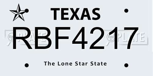 RBF4217 Texas License Plate