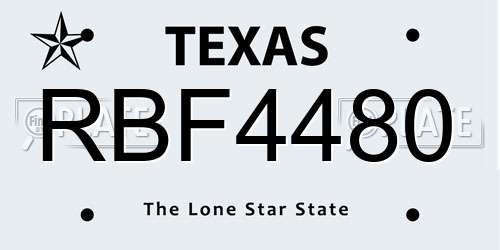 RBF4480 Texas License Plate