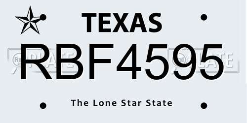 RBF4595 Texas License Plate
