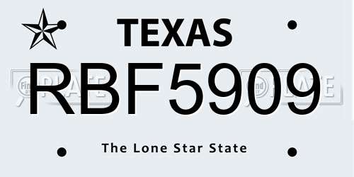 RBF5909 Texas License Plate