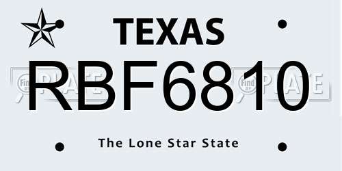 RBF6810 Texas License Plate