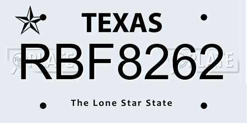 RBF8262 Texas License Plate