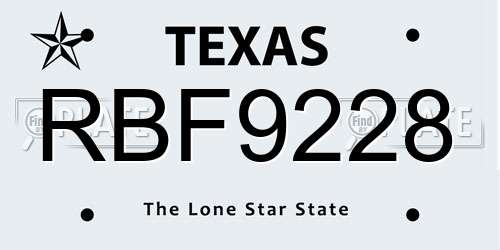 RBF9228 Texas License Plate
