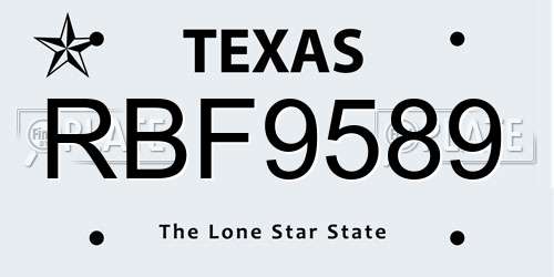 RBF9589 Texas License Plate