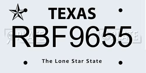 RBF9655 Texas License Plate