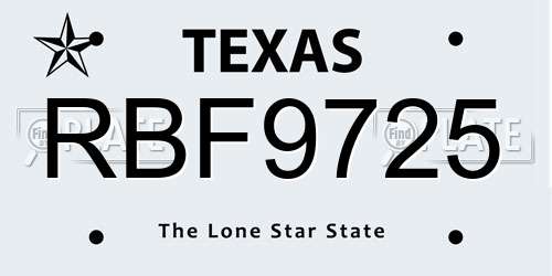 RBF9725 Texas License Plate