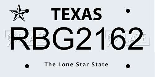 RBG2162 Texas License Plate