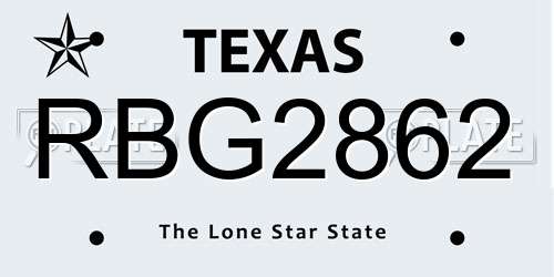 RBG2862 Texas License Plate