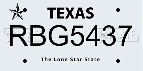 RBG5437 Texas License Plate