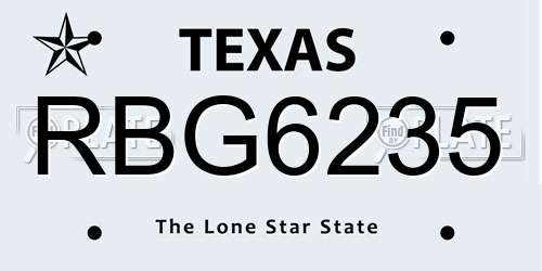 RBG6235 Texas License Plate