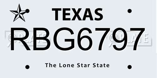 RBG6797 Texas License Plate