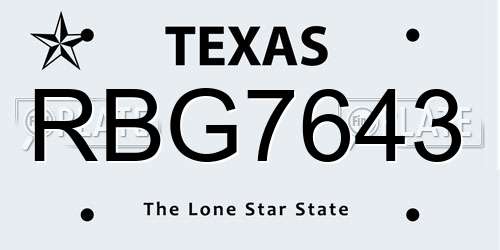 RBG7643 Texas License Plate
