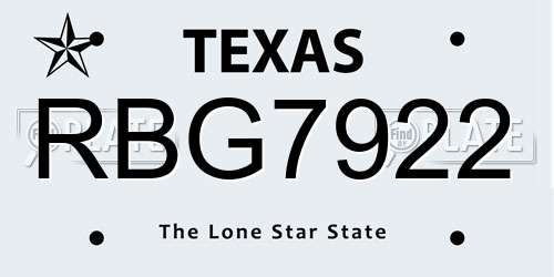 RBG7922 Texas License Plate