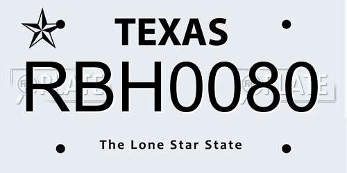 RBH0080 Texas License Plate