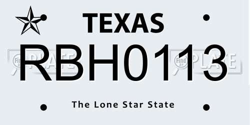 RBH0113 Texas License Plate