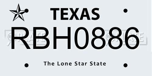 RBH0886 Texas License Plate