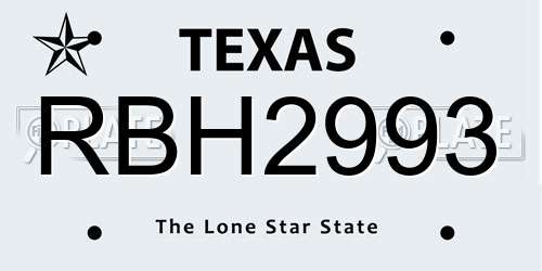RBH2993 Texas License Plate