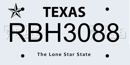 RBH3088 Texas License Plate
