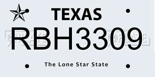 RBH3309 Texas License Plate