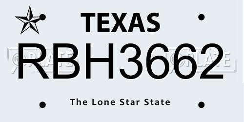 RBH3662 Texas License Plate