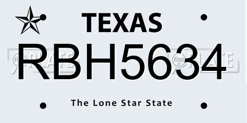 RBH5634 Texas License Plate