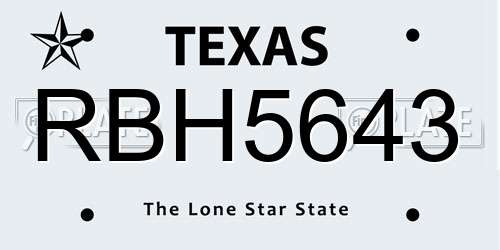 RBH5643 Texas License Plate