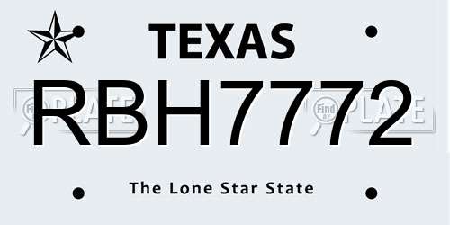 RBH7772 Texas License Plate