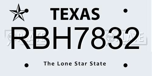 RBH7832 Texas License Plate