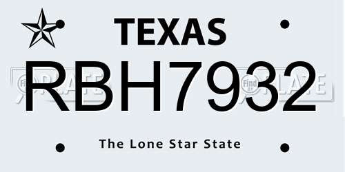 RBH7932 Texas License Plate