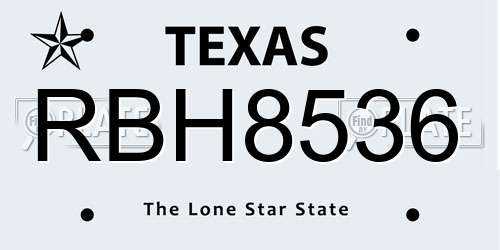 RBH8536 Texas License Plate