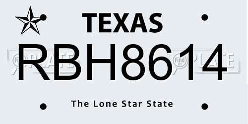 RBH8614 Texas License Plate