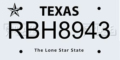 RBH8943 Texas License Plate