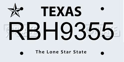 RBH9355 Texas License Plate